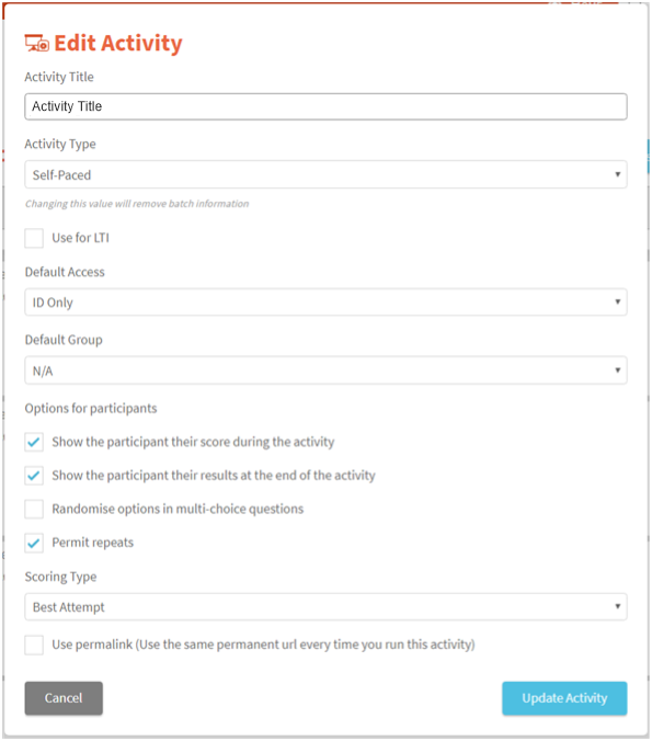 Activity edit form